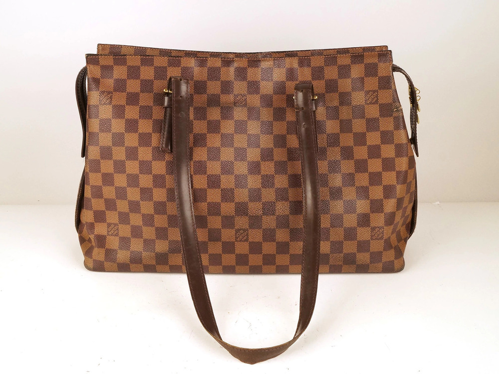 Louis Vuitton Chelsea Tote Bag Damier Canvas Leather White Brown